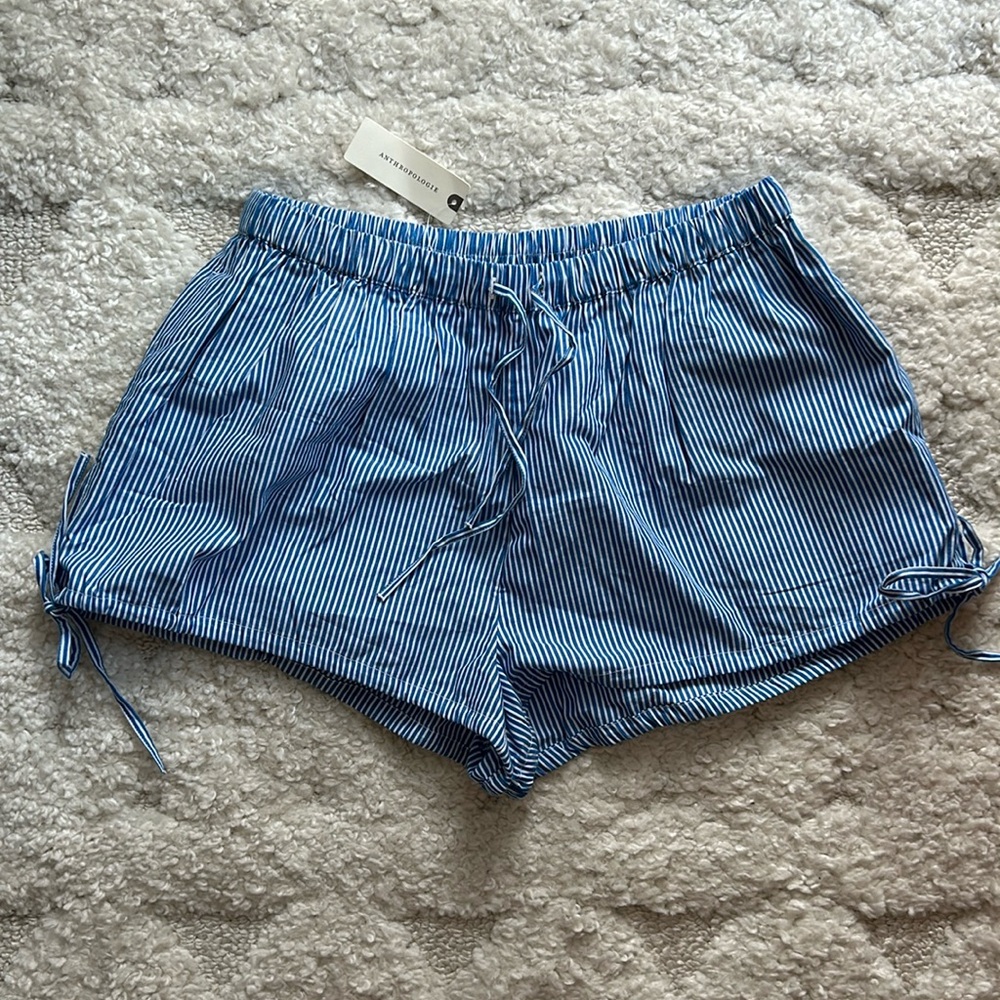 Anthropologie Blue and White Striped Drawstring Shorts